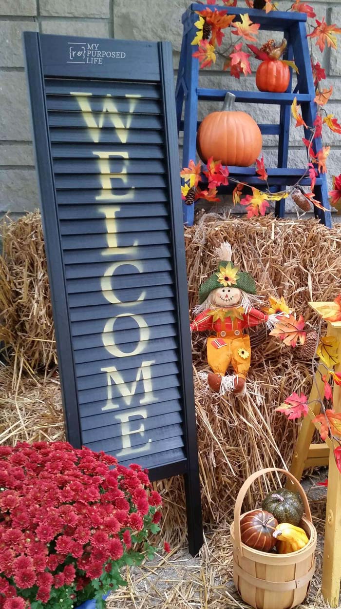 Welcome Sign Shutter Porch Decor #shutter #repurpose #decor #decorhomeideas