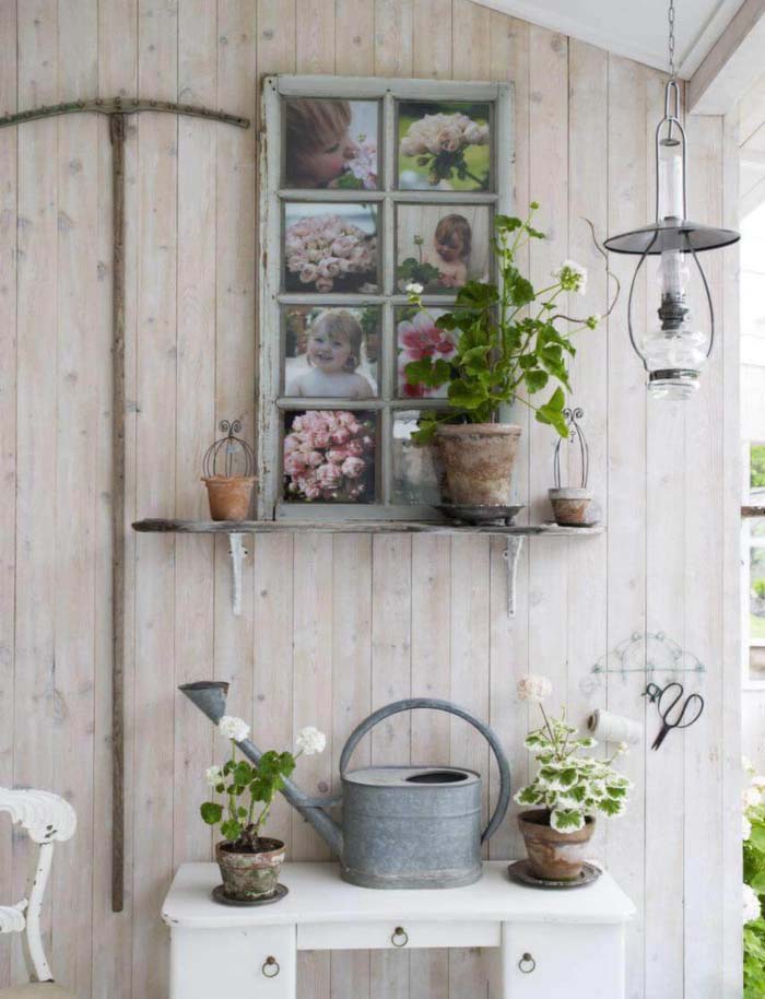 Window Frame with Family Photos #old #window #garden #decorhomeideas