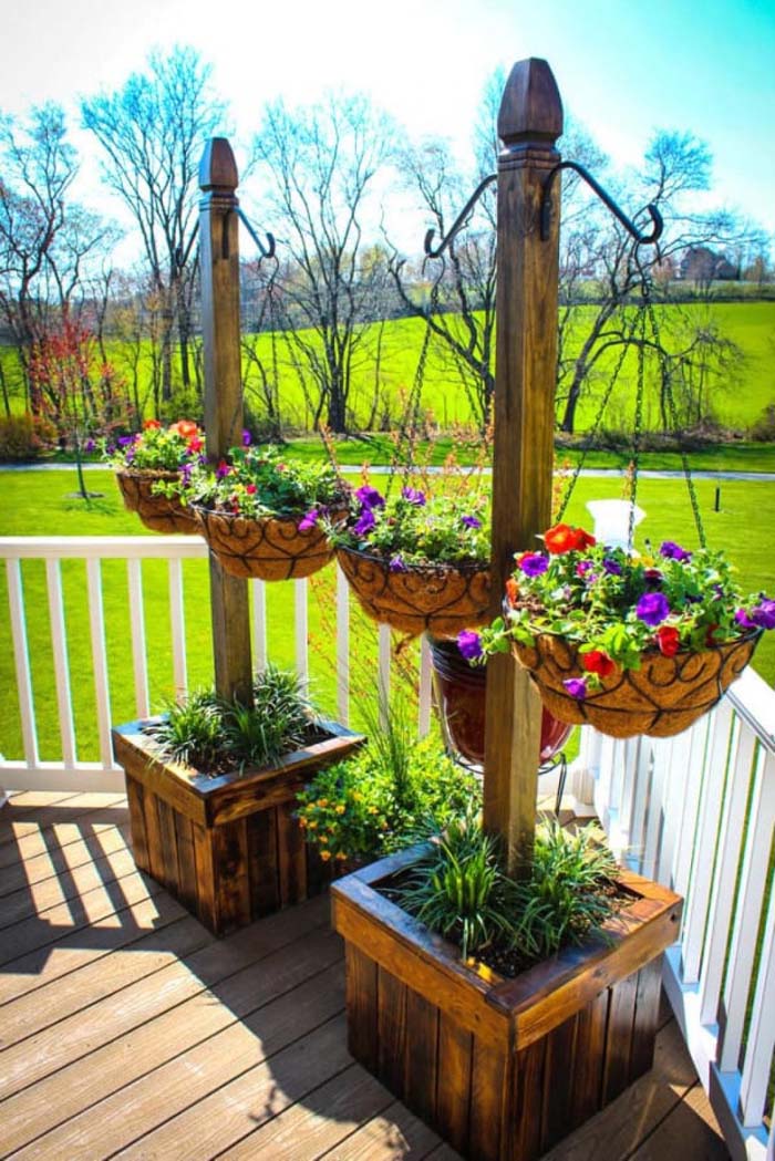 Wooden Poles With Hanging Planters #porch #decorartion #decorhomeideas