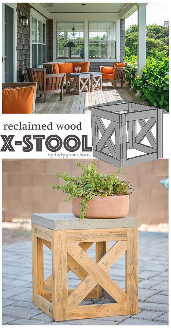 X-Frame Cube Patio Stool #reclaimed #wood #projects #decorhomeideas