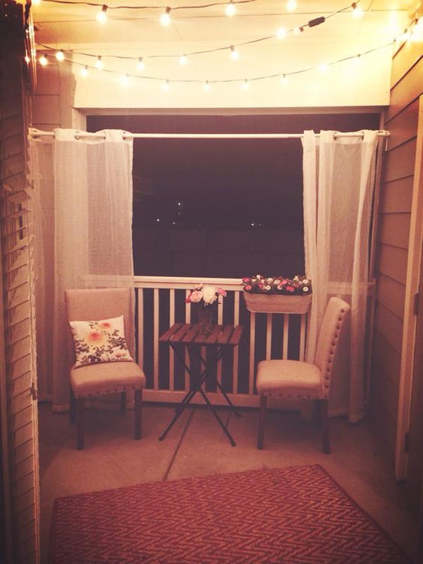 Balcony Lighting with Privacy Curtains #stringlight #garden #yard #decorhomeideas