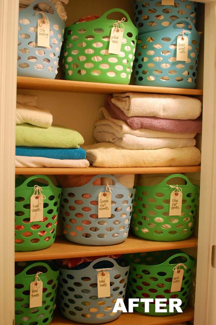 Baskets and Labels Dollar Store Organization Ideas #dollarstore #storage #organization #decorhomeideas