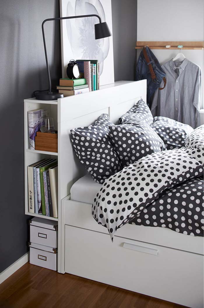 Bed Rest Bookshelf With Additional Box Storage #bedroom #storage #organization #decorhomeideas