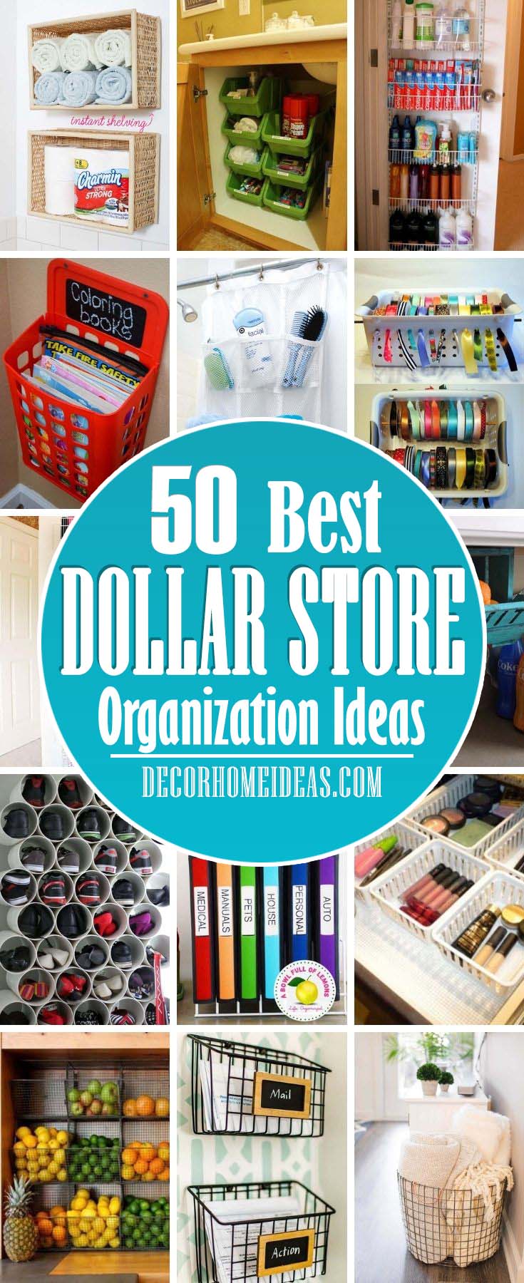 Best Dollar Store Organization Storage Ideas. Are you looking for some cheap and easy ideas to make your home neat and tidy? Organize for less with these creative dollar store organization and storage ideas #decorhomeideas