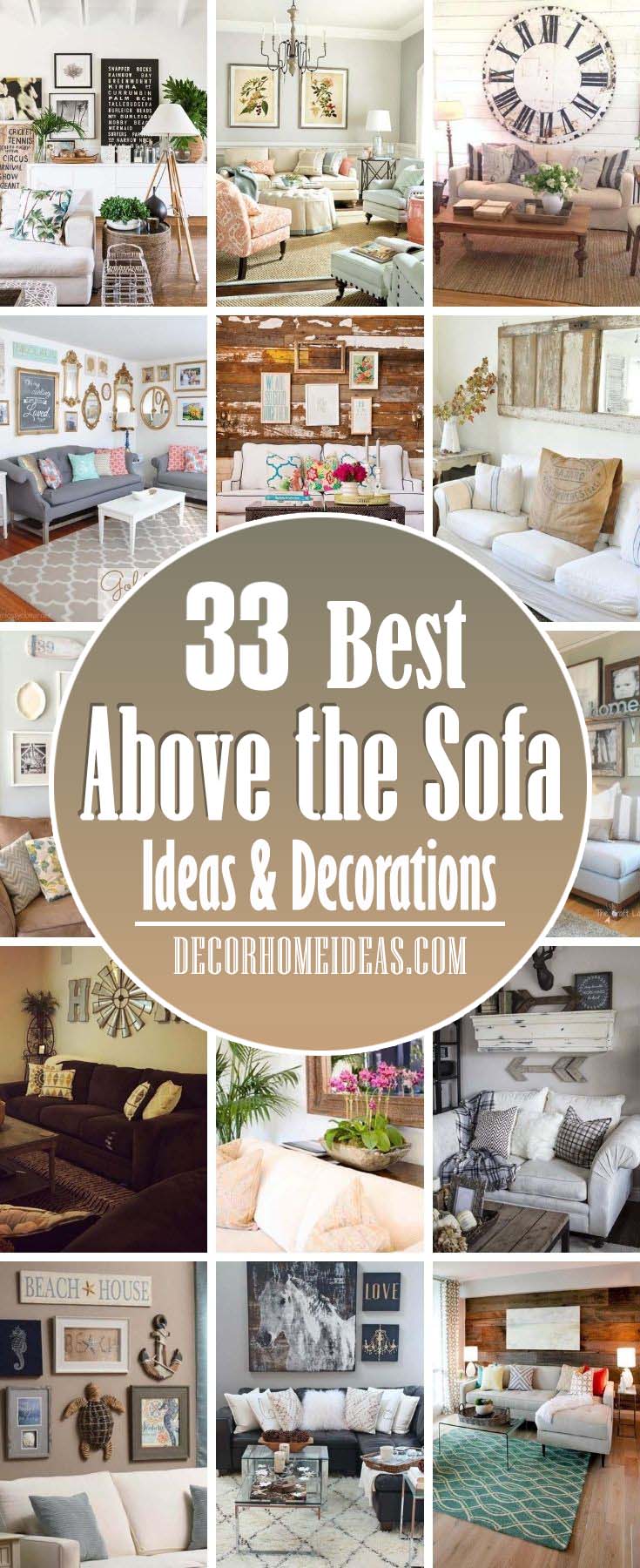 Best Ideas To Decorate Above The Sofa. The wall space above your sofa is brimming with design potential, from art arrangements to storage shelves, it just takes a little imagination. #decorhomeideas