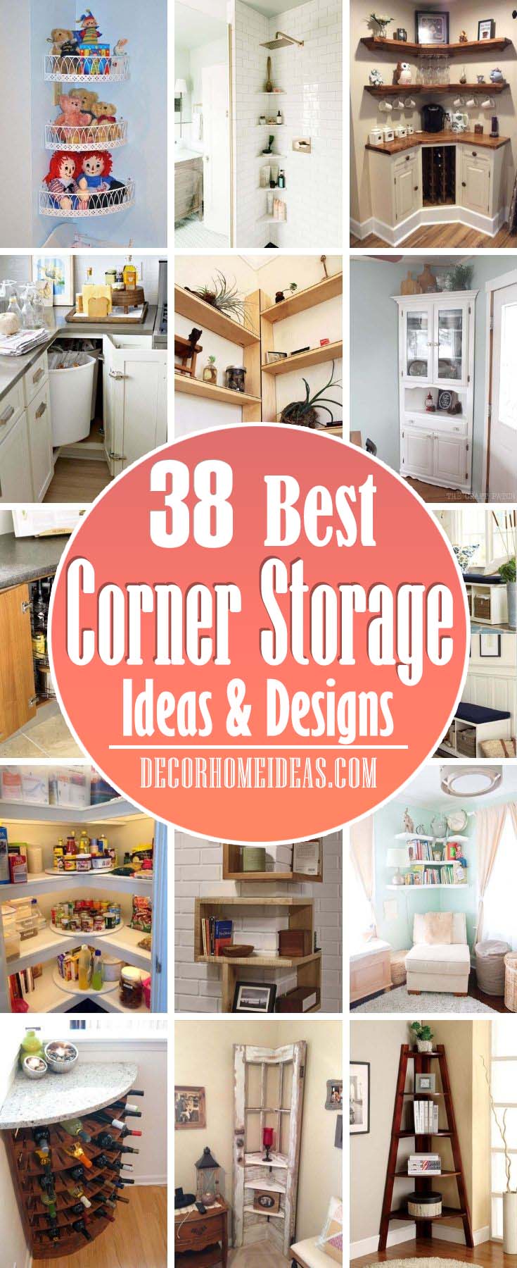 Best Space Saving Corner Storage Ideas. If your kitchen is small, it's essential to utilize every nook and cranny, including every corner. Rather than spending loads of money on professionally built cabinets, check out these DIY solutions to make the corners of your kitchen more functional. #decorhomeideas