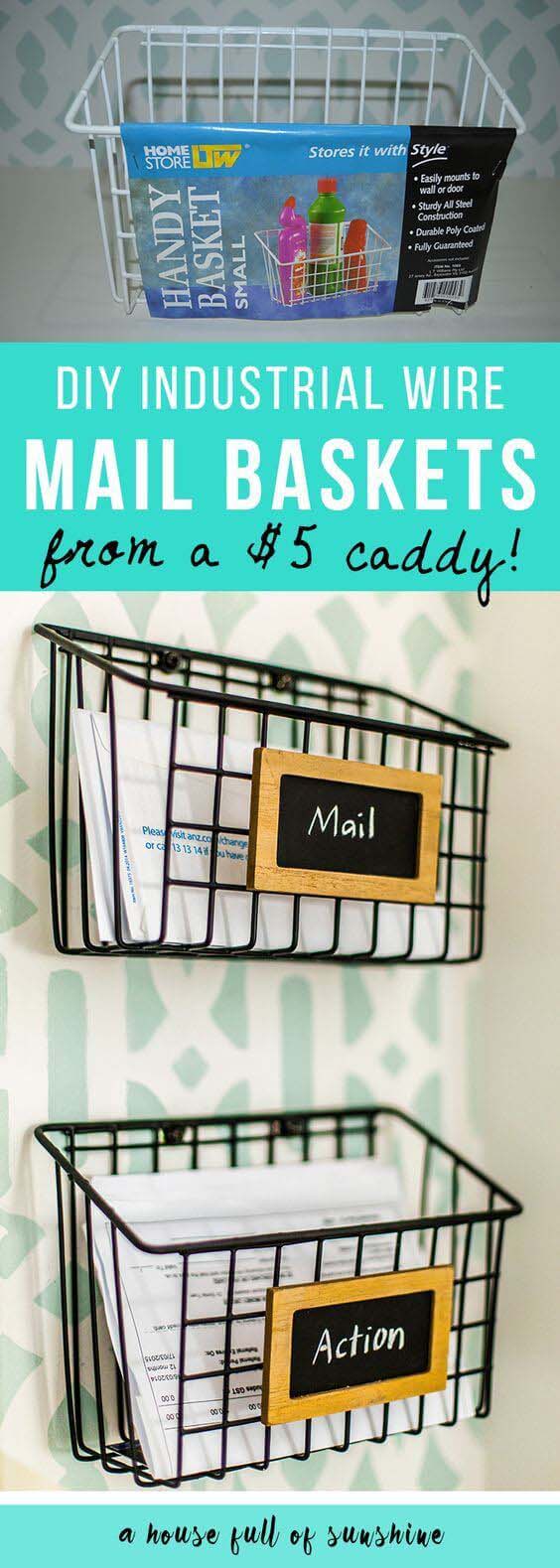 By the Door Mail Baskets #dollarstore #storage #organization #decorhomeideas