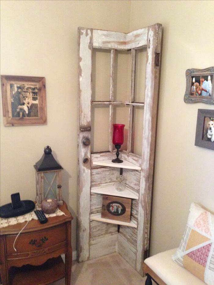 Corner Shelf from a Reclaimed Door #storage #corner #organization #decorhomeideas