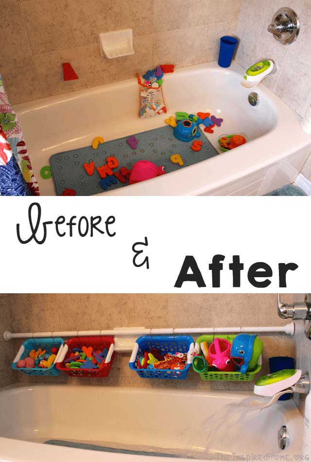 DIY Tubside Bath Toy Organizer #dollarstore #storage #organization #decorhomeideas