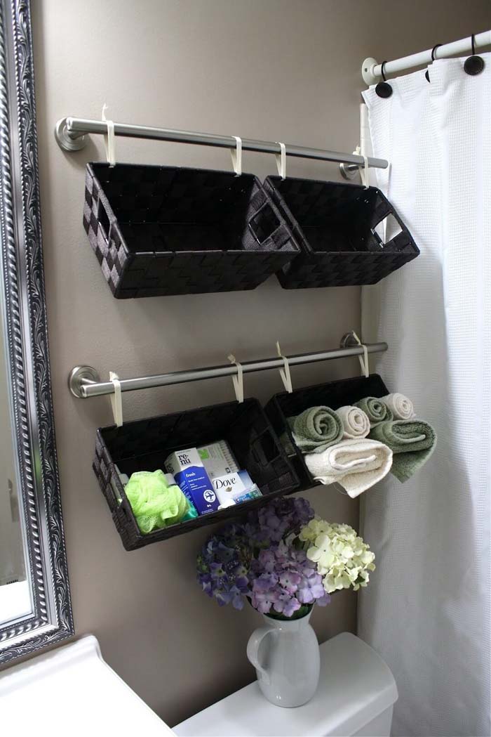 Dollar Store Bathroom Bin Organizing Bars #spacesaving #storage #organization #decorhomeideas