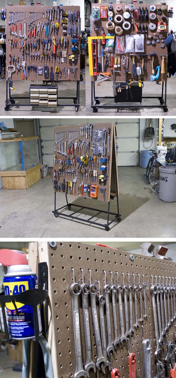 Rolling Double-Sided Pegboard Tool Organizer #garage #organization #declutter #decorhomeideas