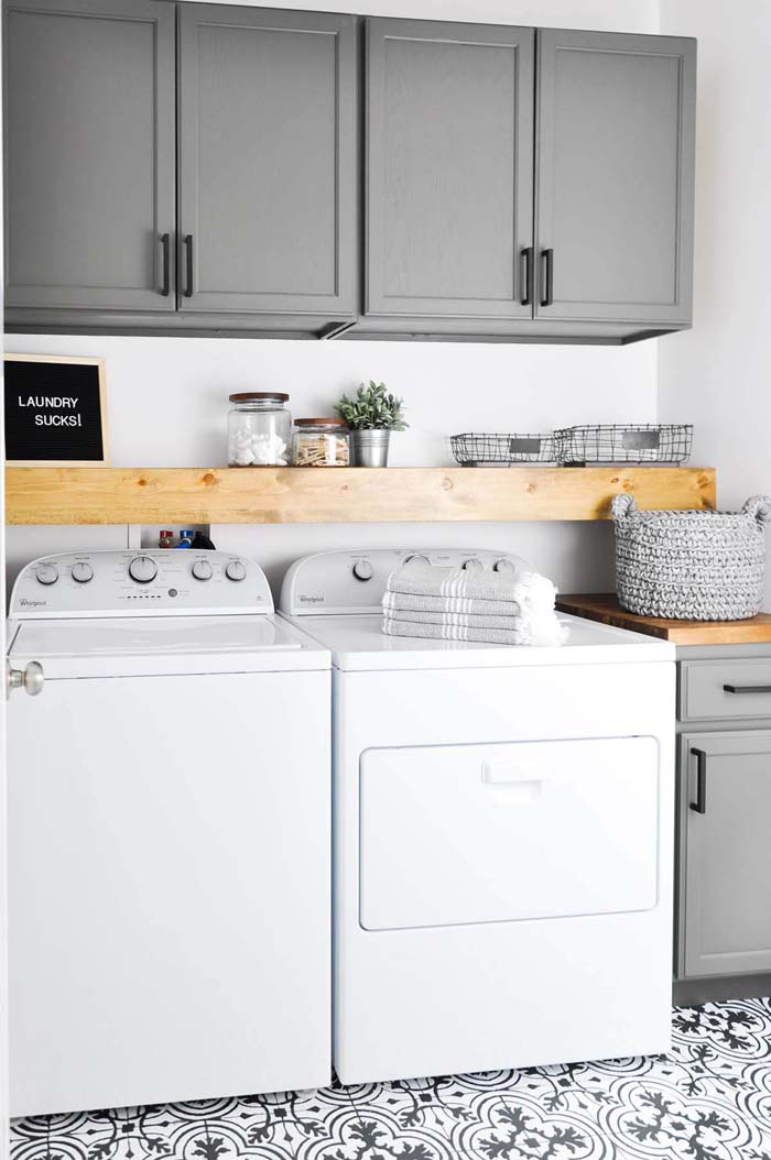 Elegant Monochromatic Utility Laundry Room #laundryroom #small  #design #decorhomeideas
