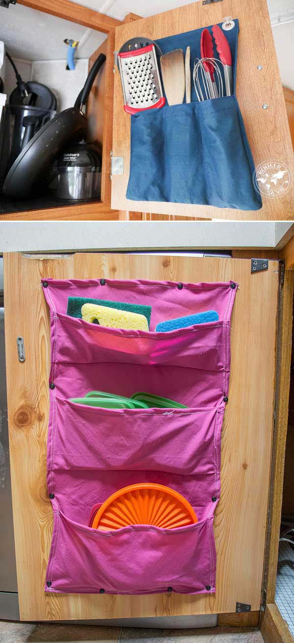 Fabric Pocket Organizers for the Kitchen Cupboard #diy #fabric #organizers #storage #decorhomeideas