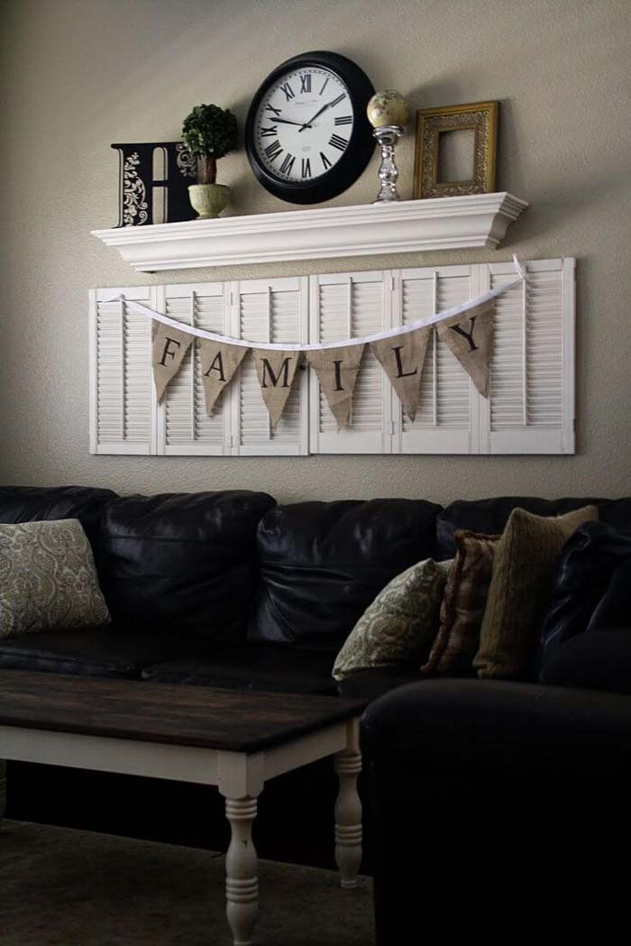 Family Banner on Reclaimed Wood Shutters #rustic #livingroom #walldecor #decorhomeideas