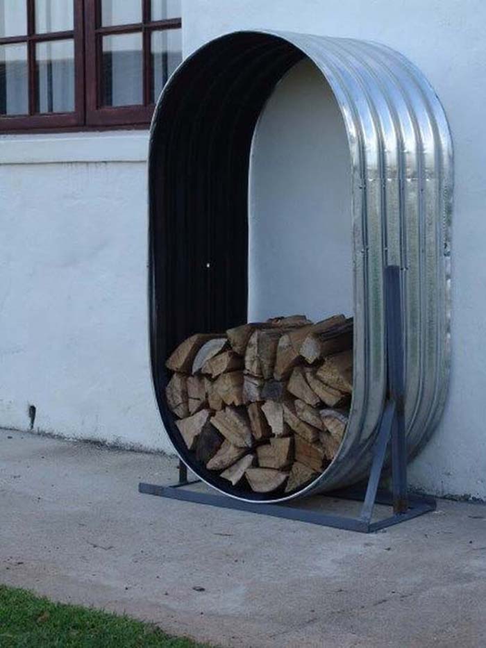 Firewood Stays Organized in Galvanized Tub #galvanized #tub #bucket #decorhomeideas