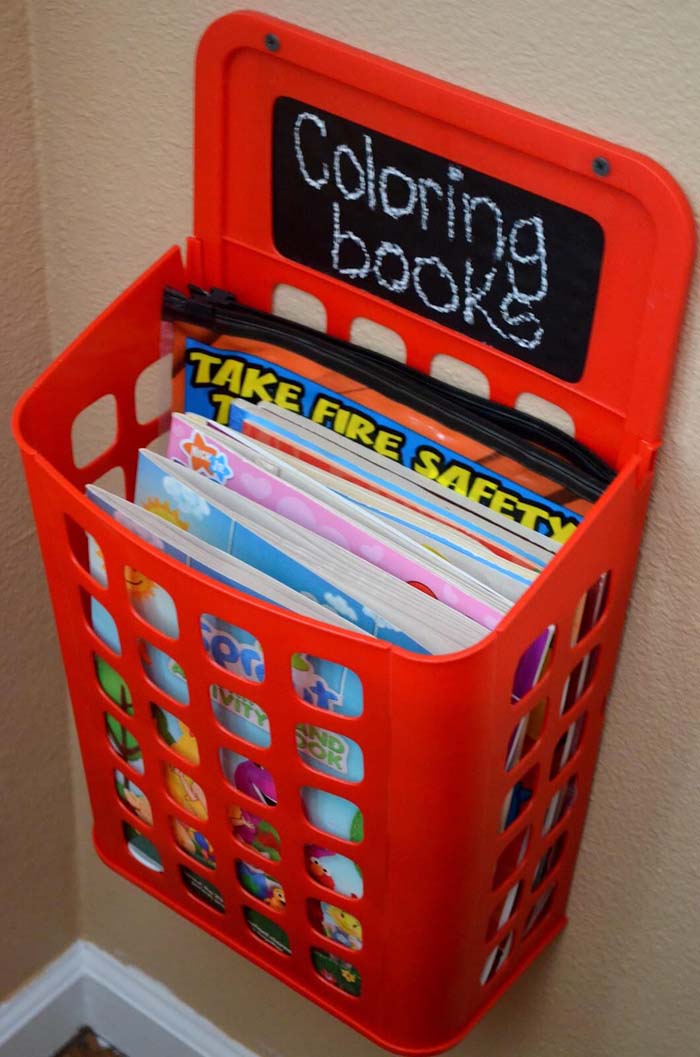 Fun Wall-Mounted Coloring Book Corral #dollarstore #storage #organization #decorhomeideas