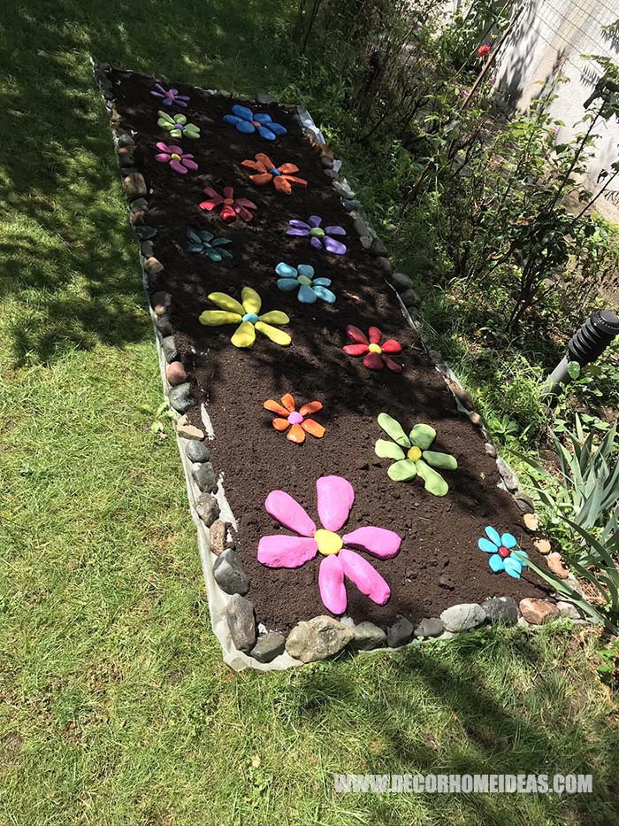 Garden Decor Painted Rock Flowers 5