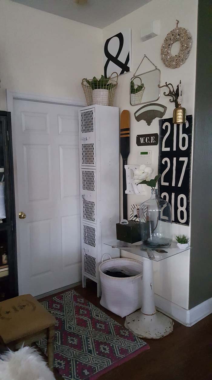 General Store Corner with Antique Signs and Tools #farmhouse #entryway #decor #decorhomeideas