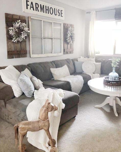 Glass Window Frame with Shutters and Wreaths #rustic #livingroom #walldecor #decorhomeideas