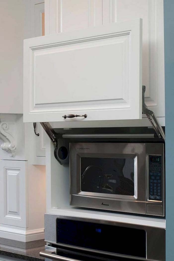 Hidden Faux Molding Microwave Cupboard #spacesaving #storage #organization #decorhomeideas