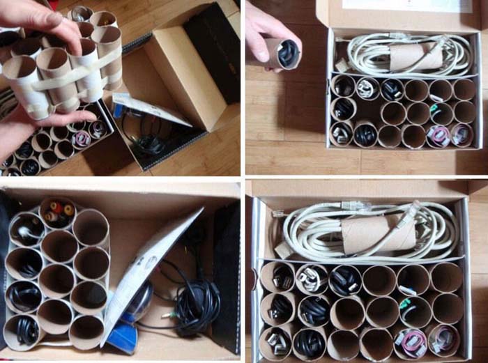 A Home for All Your Cords #dollarstore #storage #organization #decorhomeideas