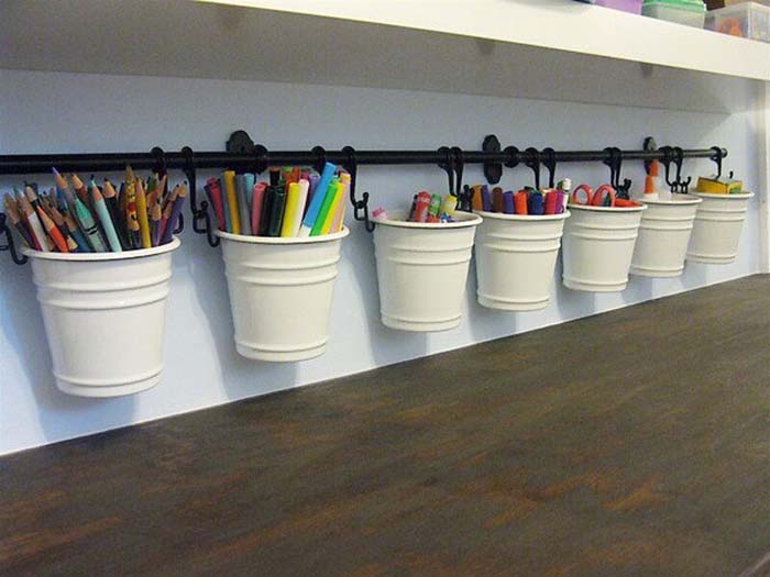 Kids Craft and Coloring Bucket Bar #dollarstore #storage #organization #decorhomeideas