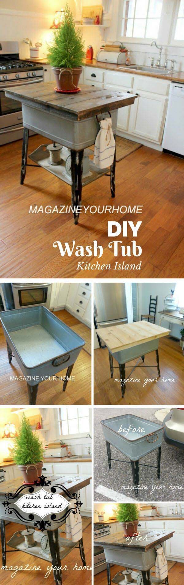 Kitchen Island Made from Wash Tub #galvanized #tub #bucket #decorhomeideas