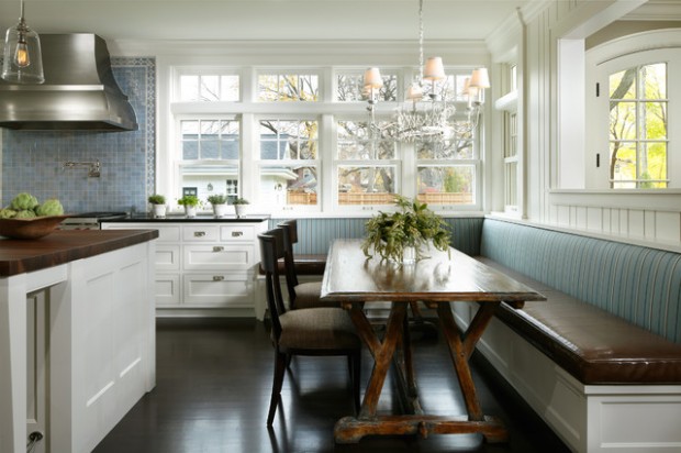 Long Bench Showcases a Wall of Windows #kitchen #bench #decorhomeideas