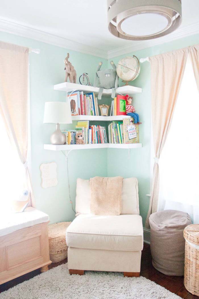 Nursery Room Corner Wall Shelves #storage #corner #organization #decorhomeideas