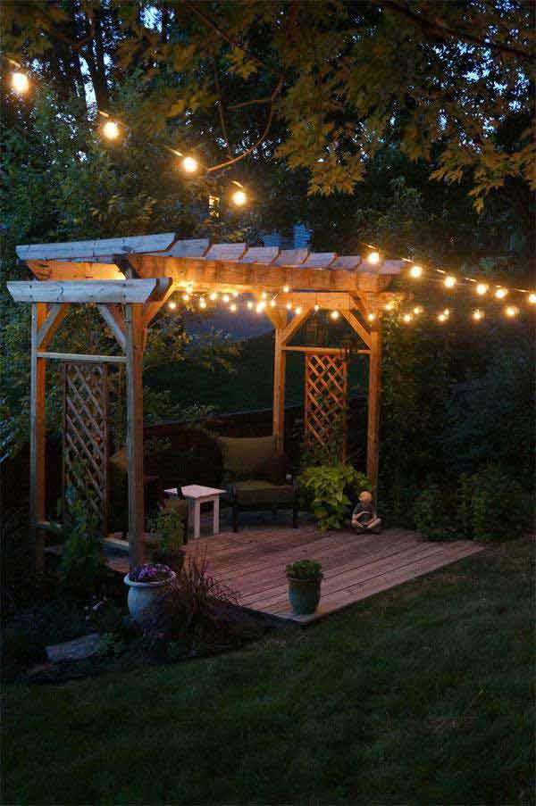 Pergola with a Lighted Sitting Area #stringlight #garden #yard #decorhomeideas