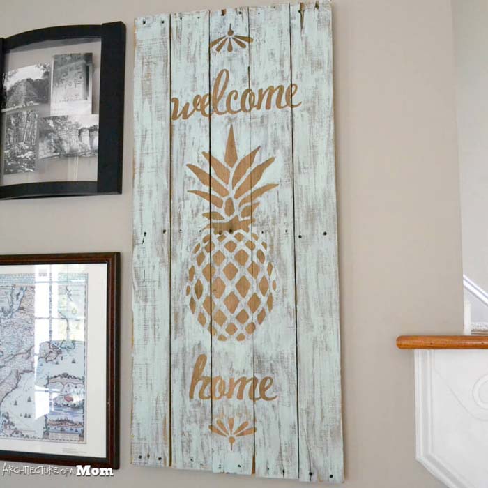 Pineapple Wooden Welcome Art #diy #pallet #sign #decorhomeideas