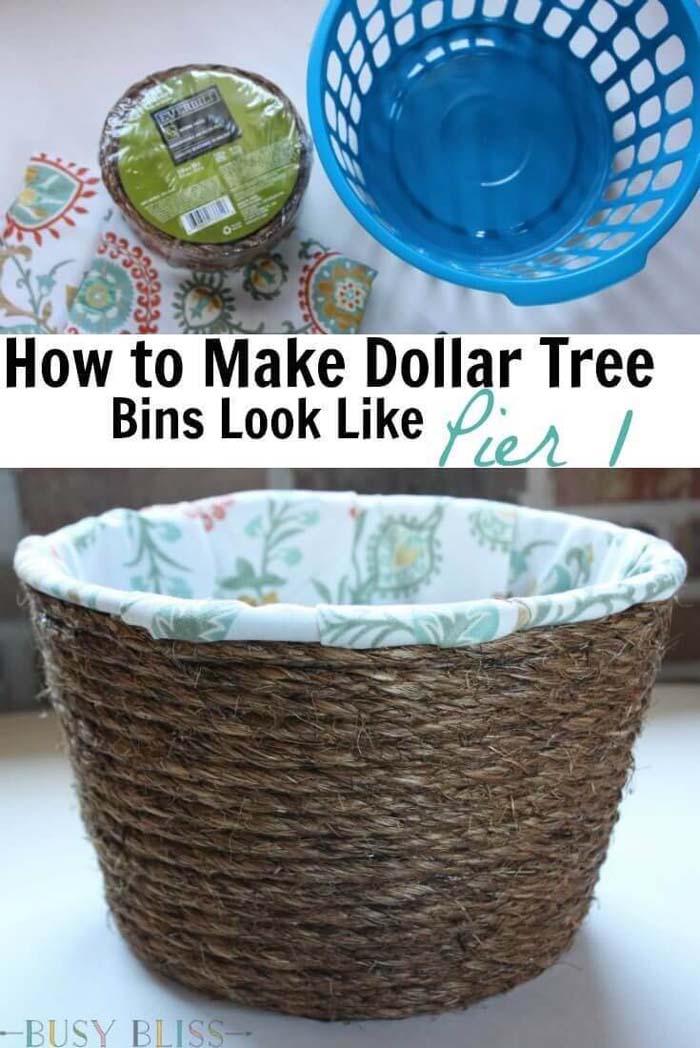 Plastic to Rustic Rope Basket Makeover #dollarstore #storage #organization #decorhomeideas