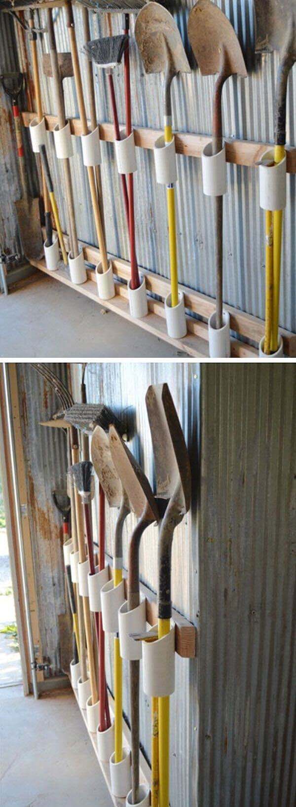 Rakes and Shovels Storage #garage #organization #declutter #decorhomeideas