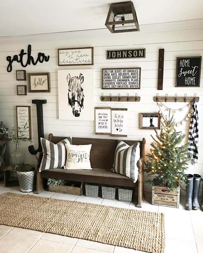 Ranch-Style Front Hall with Assorted Signs #farmhouse #entryway #decor #decorhomeideas