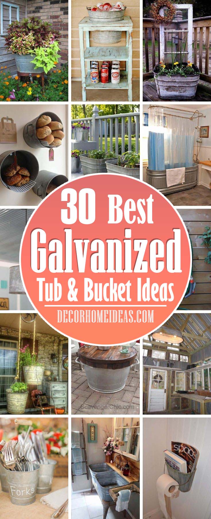 Repurposed Galvanized Tub Bucket Ideas. If repurposing is something you like to do, the following ideas to Use Rustic Galvanized Containers, Tubs and Buckets just might interest you. #decorhomeideas