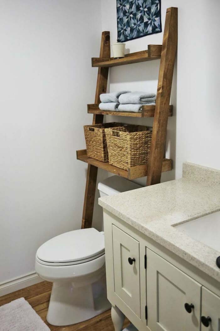 Rustic Asymmetrical Sawhorse Bathroom Accessory Unit #spacesaving #storage #organization #decorhomeideas