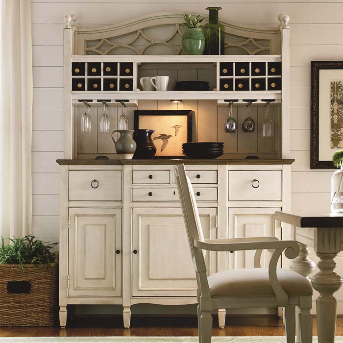 Shabby Chic Hutch with Built-in Wine Service #diningroom #storage #decorhomeideas