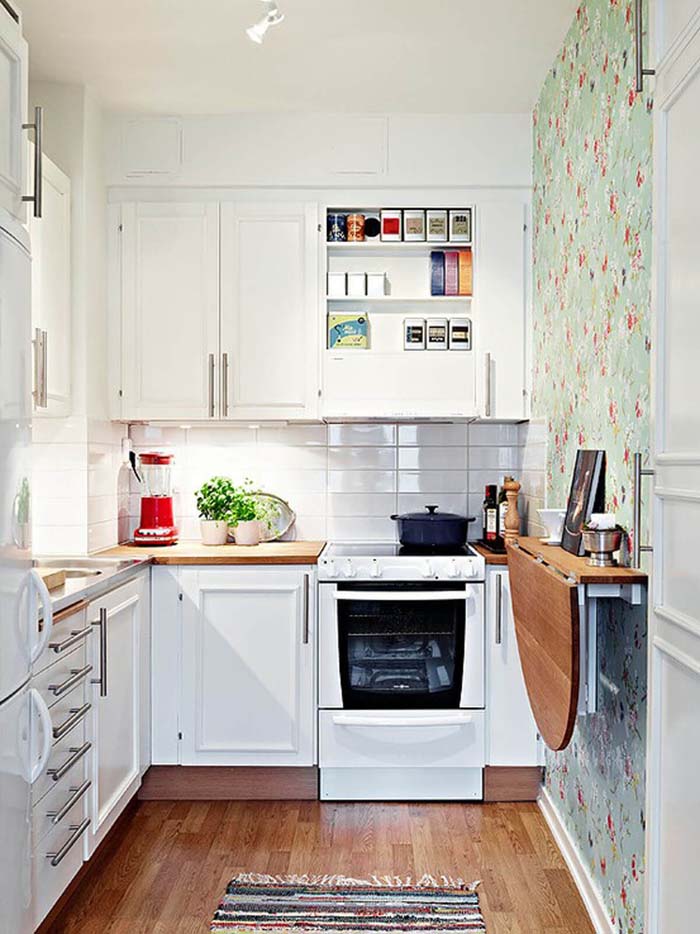 Splashing a Bit of Wallpaper Color #small #kitchen #design #decorhomeideas