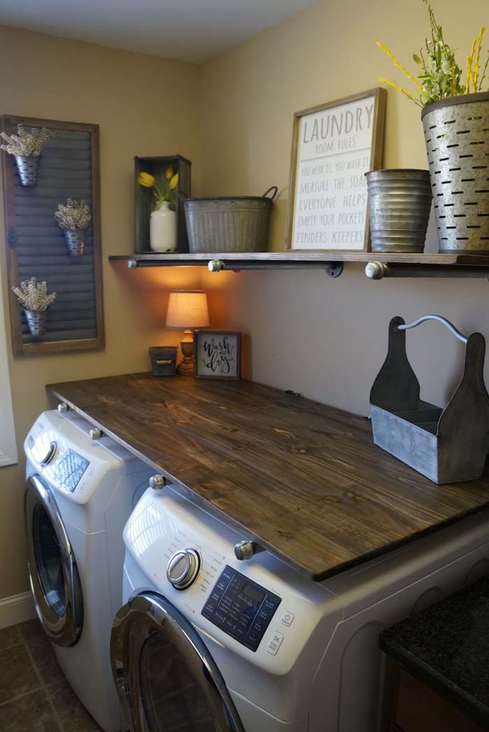 Steel and Chrome and Wood Laundry Room #laundryroom #small  #design #decorhomeideas