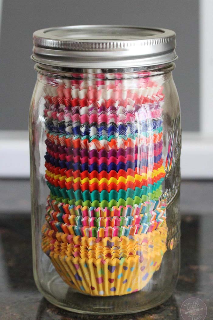 Store Festive Leftover Cupcake Liners #dollarstore #storage #organization #decorhomeideas