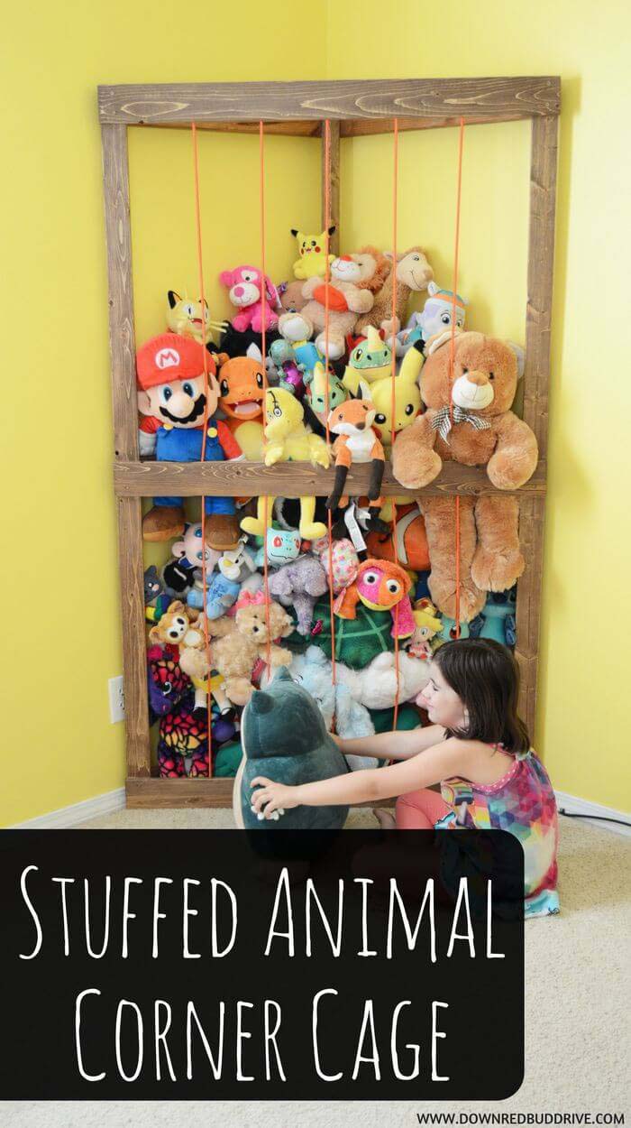 Stuffed Animal Corner Cage #storage #corner #organization #decorhomeideas