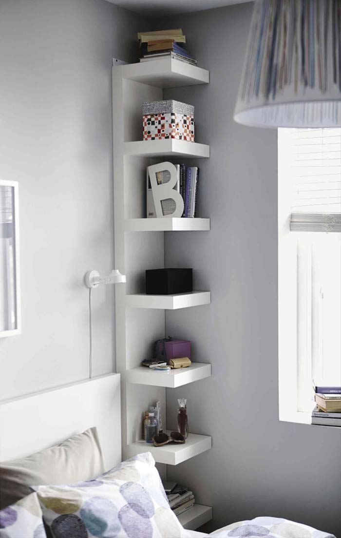 Tall Minimalist Corner Shelves #bedroom #storage #organization #decorhomeideas