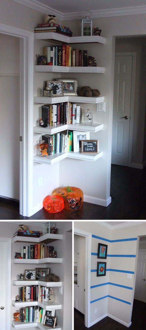 Transform a Corner with Wraparound Shelves #spacesaving #storage #organization #decorhomeideas