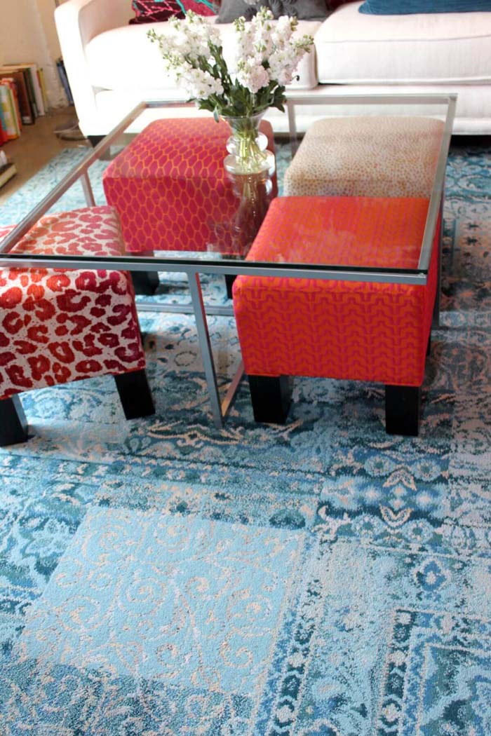 Tuck Your Ottomans Under the Table #spacesaving #storage #organization #decorhomeideas