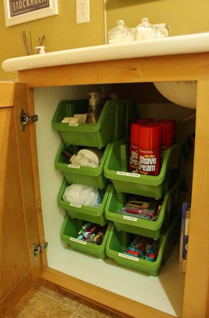 Under Counter Bathroom Nesting Bins #dollarstore #storage #organization #decorhomeideas