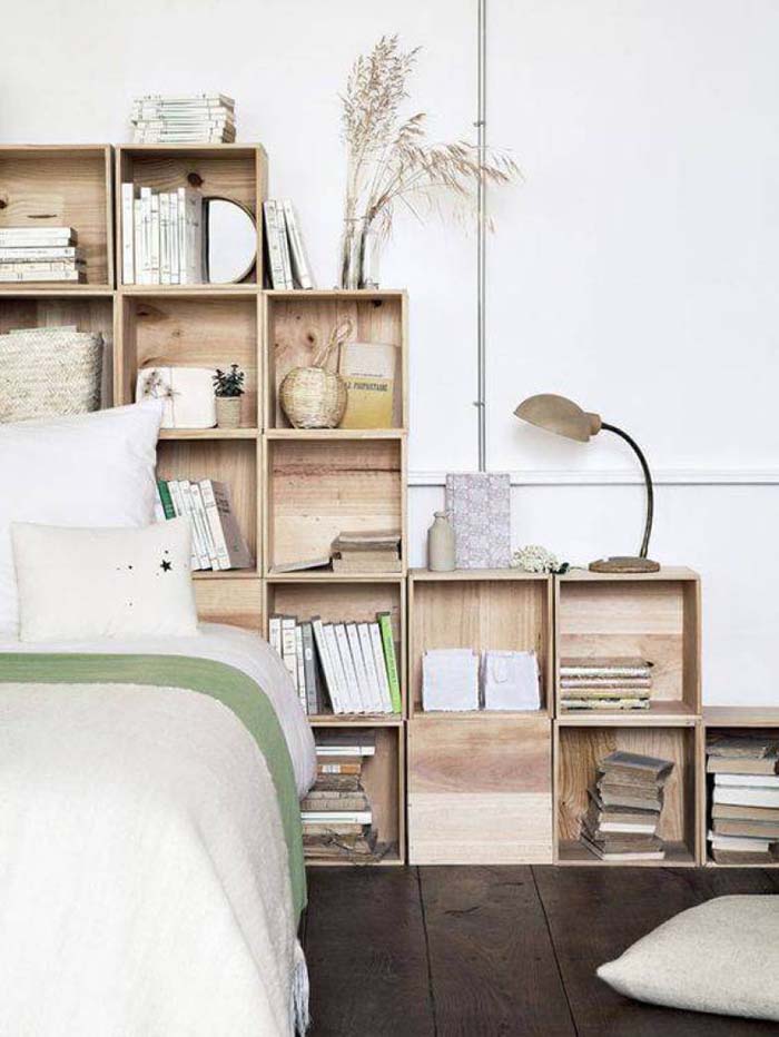 Wooden Stacking Bookcase Bed Panel #bedroom #storage #organization #decorhomeideas
