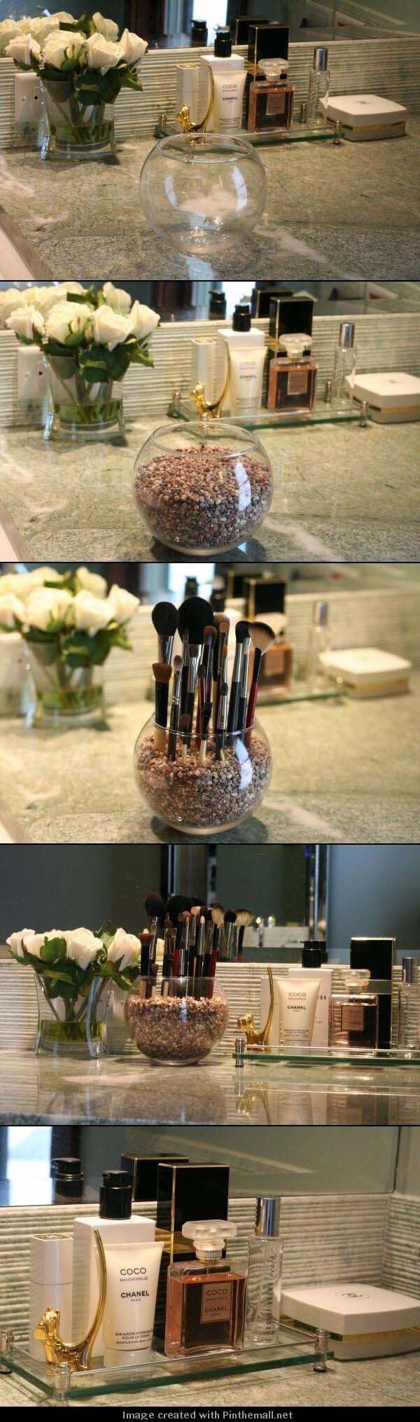 A Zen Garden for Makeup Brushes #dollarstore #storage #organization #decorhomeideas