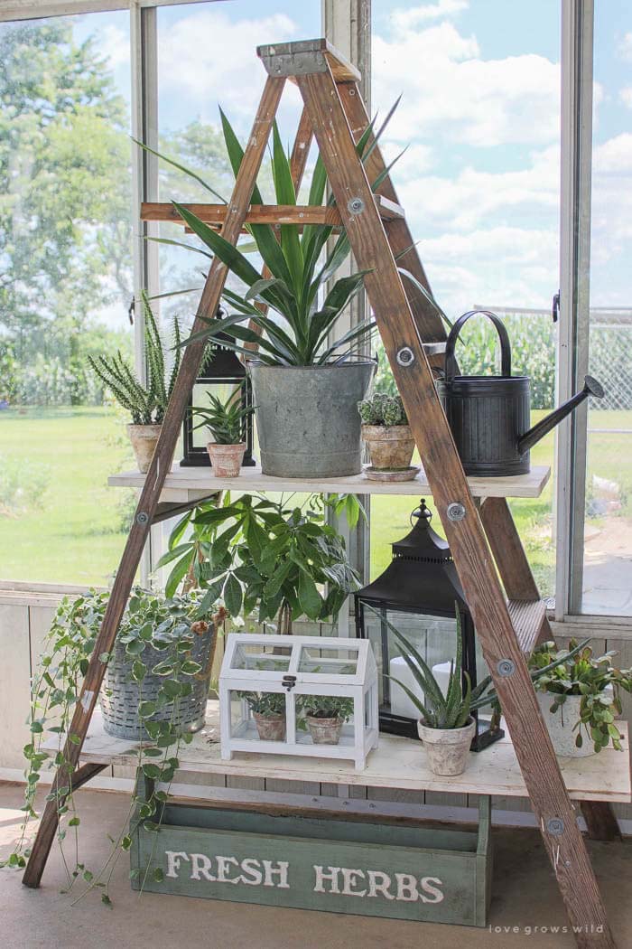 3 Tiered A-Line Potting Table #diy #ladder #repurpose #decorhomeideas