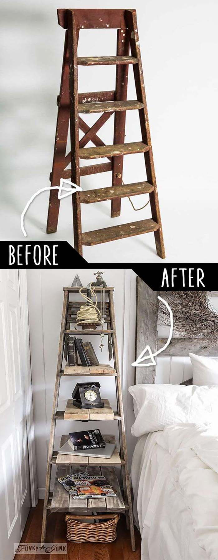 A Floor to Ceiling Nightstand Alternative #diy #ladder #repurpose #decorhomeideas