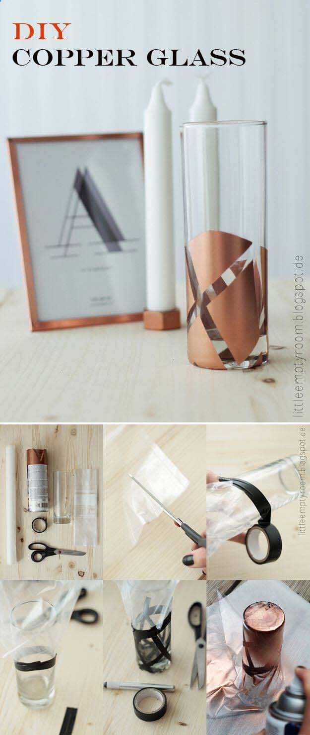 Add Copper Accents to a Pillar Vase #dollarstore #diy #homedecor #decorhomeideas